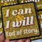 "I Can & I Will. End of Story" GOLD Glitter Bling Iron-on Badge, Cool Statement Patch, Size 3"x3" inches